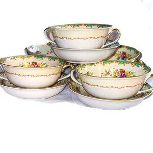 Vintage Noritake Floral Cream Soup Cup & Saucer Set of 5